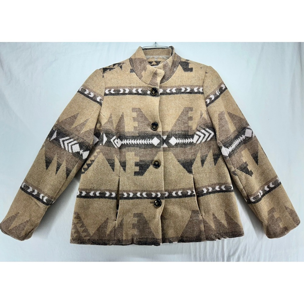 Chicos Southwestern Geometric Wool Blend Jacket Tan Brown Size 0